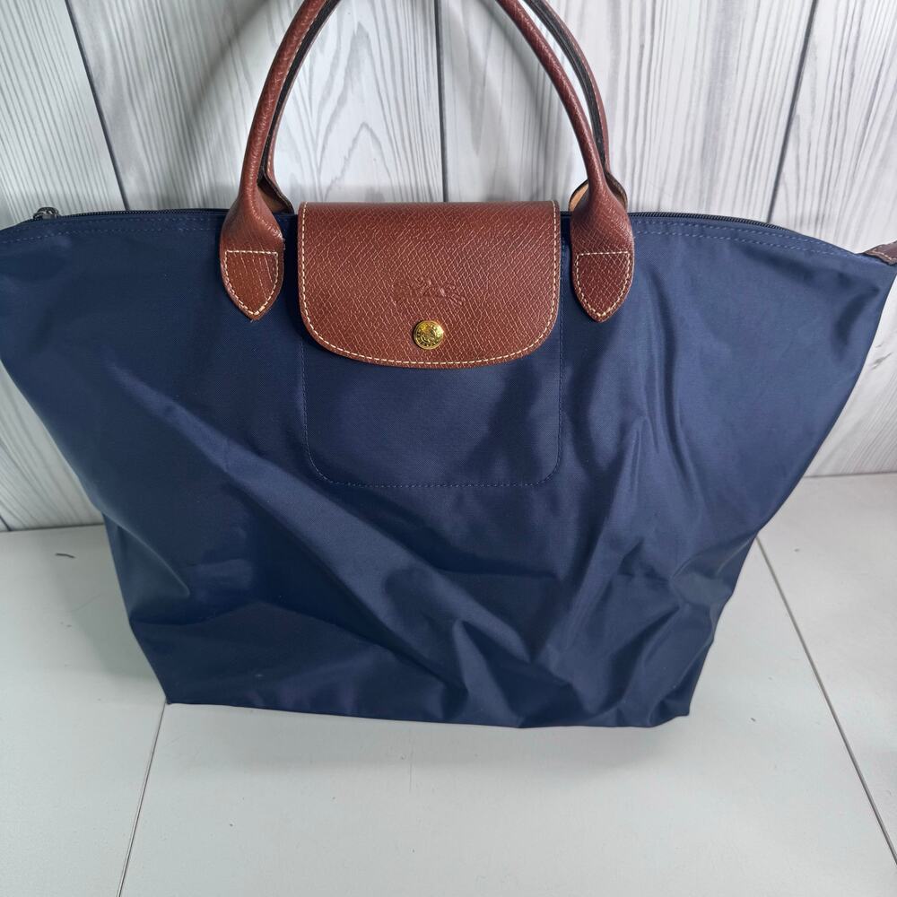 Longchamp le Pliage Navy Blue Canvas Medium Shoulder Tote Bag